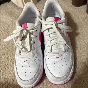 Nike White and Pink Air Force 1 Sneakers